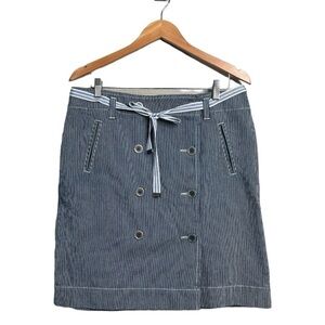 LOFT Navy Railroad Stripe Double Button Front Grosgrain Ribbon Belt NEW